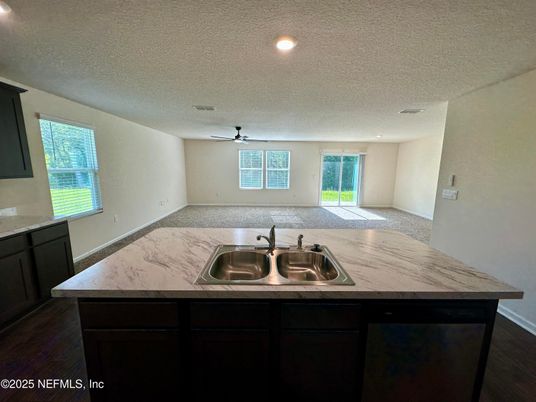 Empty room, Interior, Kitchen, Recessed Lighting, Wood Texture Flooring