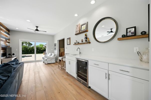 Interior, Kitchen, Living room, Recessed Lighting, Wood Texture Flooring