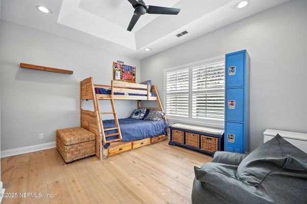 Bedroom, Interior, Recessed Lighting, Wood Texture Flooring