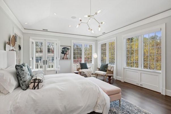 Bedroom, Interior, Pendant Lights, Recessed Lighting, Wood Texture Flooring