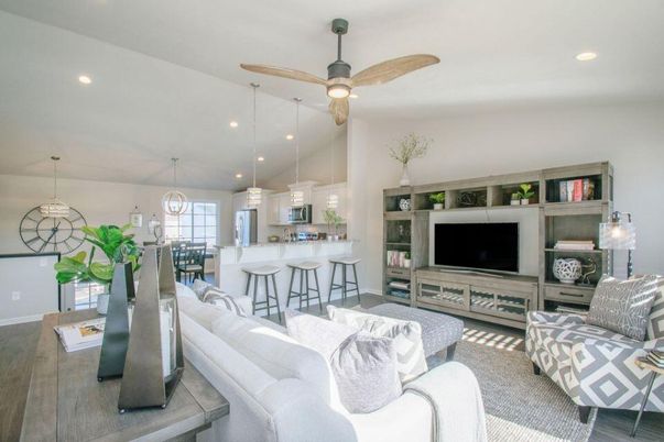 Dining room, Interior, Kitchen, Living room, Pendant Lights, Recessed Lighting, Wood Texture Flooring
