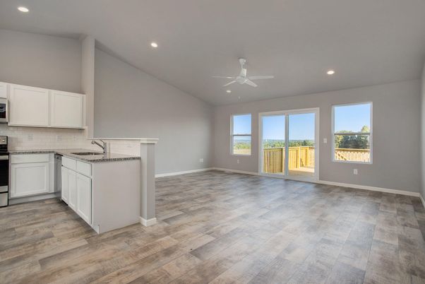 Empty room, Interior, Kitchen, Recessed Lighting, Wood Texture Flooring