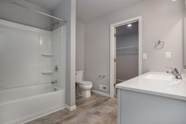 Bathroom, Interior, Recessed Lighting, Wood Texture Flooring