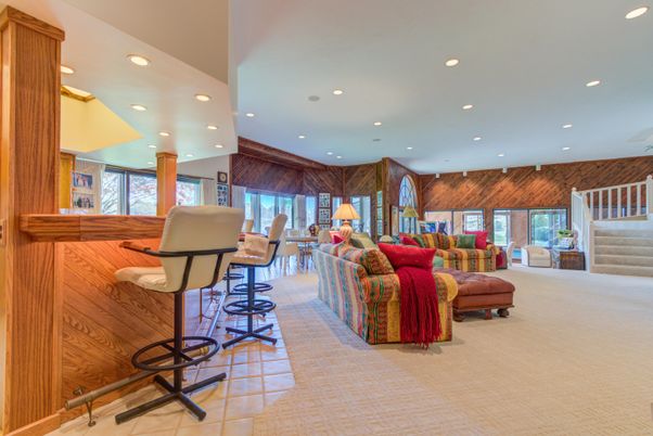 Interior, Living room, Recessed Lighting, Wooden Walls