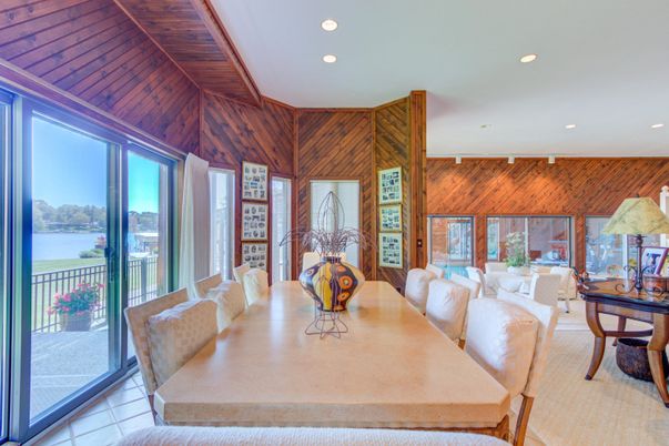 Dining room, Interior, Recessed Lighting, Water, Wooden Walls