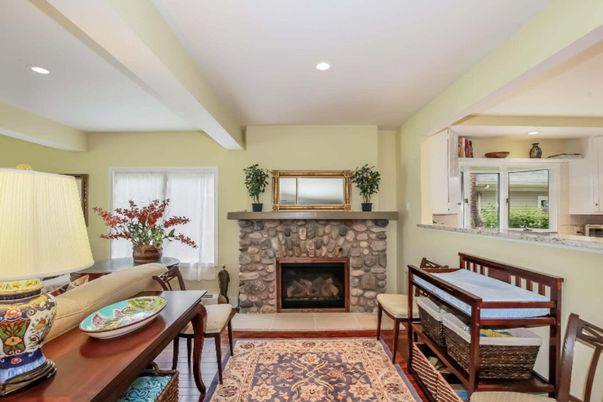 Dining room, Fireplace, Interior, Recessed Lighting