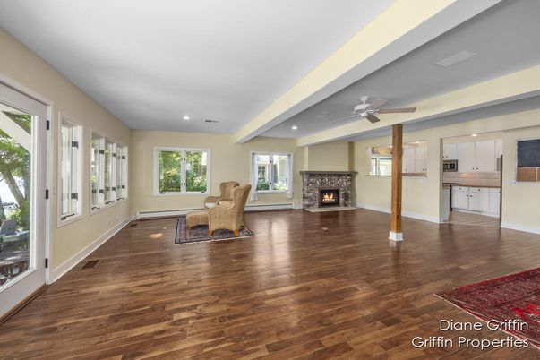 Empty room, Fireplace, Interior, Recessed Lighting, Wood Texture Flooring