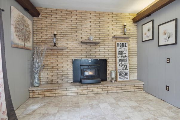 Fireplace, Interior, Stone Walls, Wooden Beams