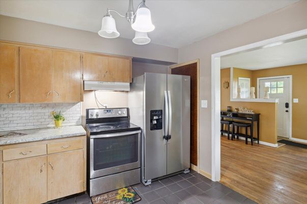 Interior, Kitchen, Pendant Lights, Stainless Steel Appliances, Wood Texture Flooring