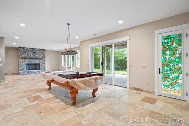 Billiard Table, Fireplace, Game Room, Interior, Pendant Lights, Recessed Lighting
