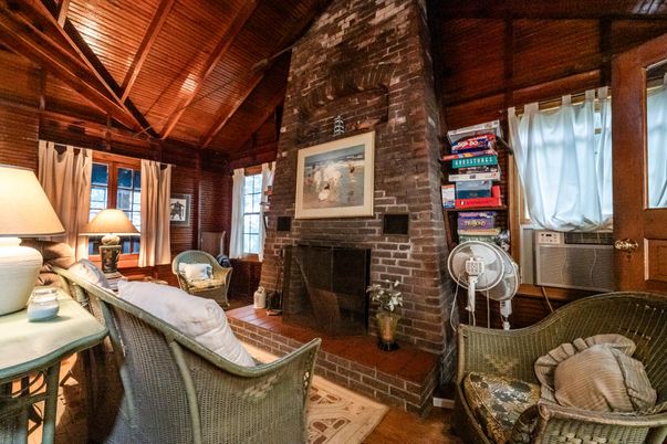 Fireplace, Interior, Living room, Stone Walls, Wooden Ceilings, Wood Texture Flooring, Wooden Walls