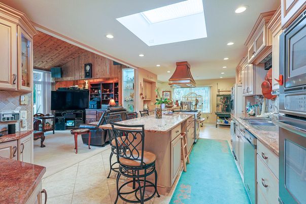 Interior, Kitchen, Recessed Lighting, Stainless Steel Appliances, Wooden Ceilings, Wooden Walls