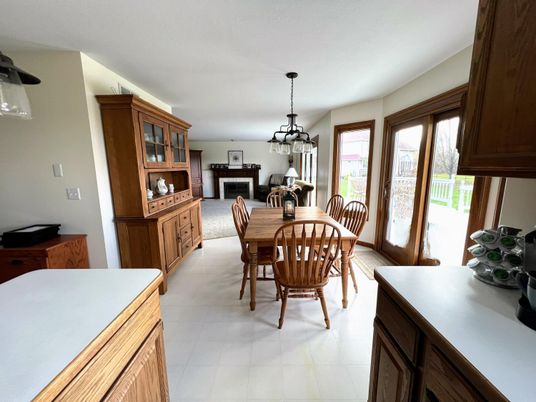 Dining room, Fireplace, Interior, Pendant Lights