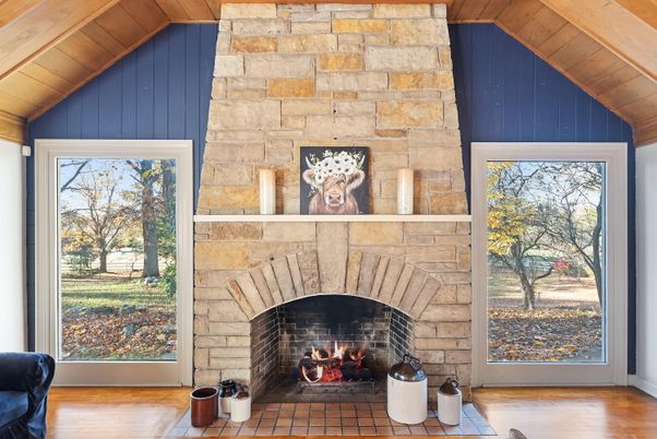 Fireplace, Interior, Stone Walls, Wood Texture Flooring