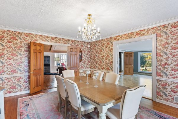 Chandelier, Dining room, Interior, Wood Texture Flooring