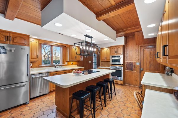Interior, Kitchen, Recessed Lighting, Stainless Steel Appliances, Wooden Beams, Wooden Ceilings, Wooden Walls