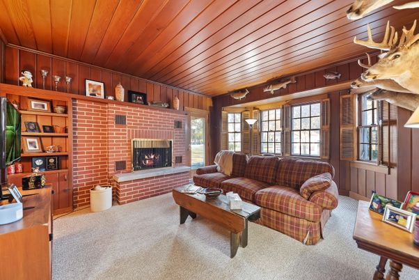 Fireplace, Interior, Living room, Stone Walls, Wooden Ceilings, Wooden Walls