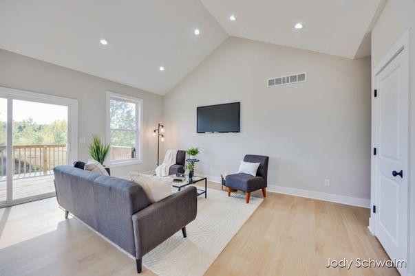 Interior, Living room, Recessed Lighting, Wood Texture Flooring