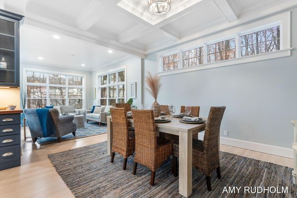 Dining room, Interior, Living room, Recessed Lighting, Wood Texture Flooring