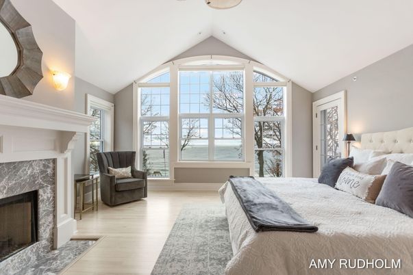 Bedroom, Fireplace, Interior, Wood Texture Flooring