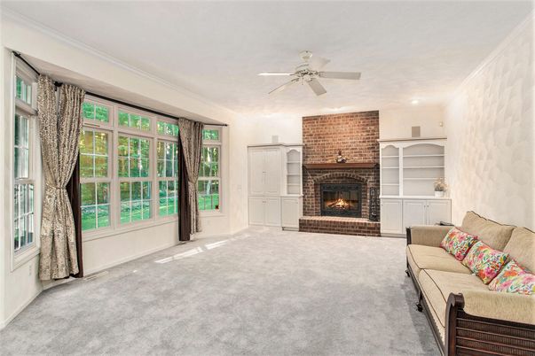 Fireplace, Interior, Living room, Recessed Lighting, Stone Walls