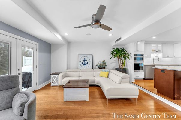 Interior, Kitchen, Living room, Recessed Lighting, Stainless Steel Appliances, Wood Texture Flooring