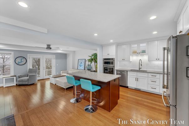 Interior, Kitchen, Living room, Recessed Lighting, Stainless Steel Appliances, Wood Texture Flooring