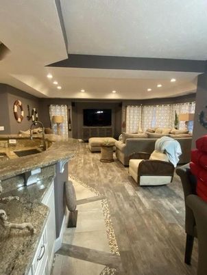 Interior, Living room, Recessed Lighting, Wood Texture Flooring