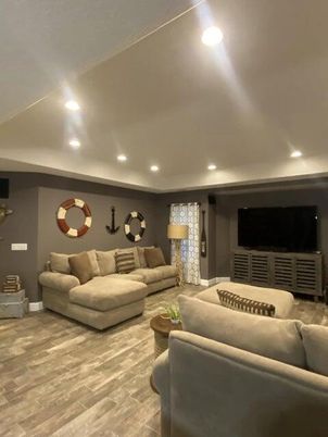 Interior, Living room, Recessed Lighting, Wood Texture Flooring