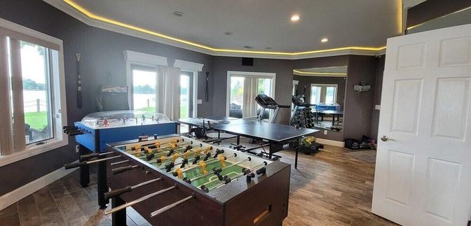 Fitness Equipment, Game Room, Interior, Recessed Lighting, Wood Texture Flooring