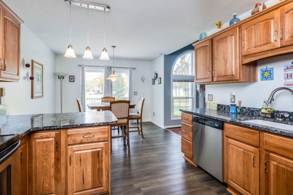 Dining room, Interior, Kitchen, Pendant Lights, Wood Texture Flooring
