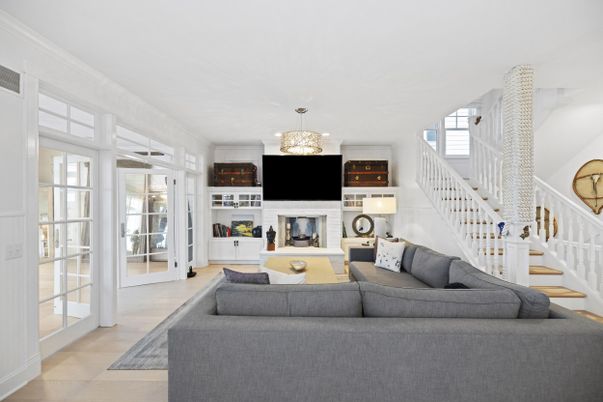 Chandelier, Fireplace, Interior, Living room, Wood Texture Flooring