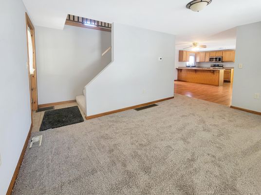 Empty room, Interior, Kitchen, Stainless Steel Appliances, Wood Texture Flooring