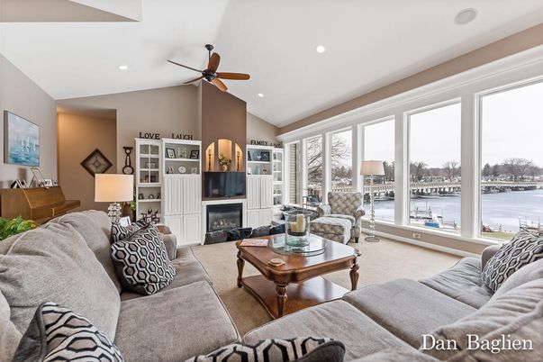 Fireplace, Interior, Living room, Recessed Lighting, Water