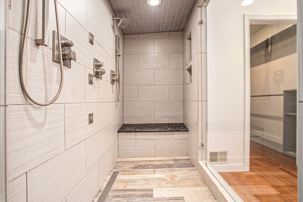 Bathroom, Interior, Recessed Lighting, Wood Texture Flooring