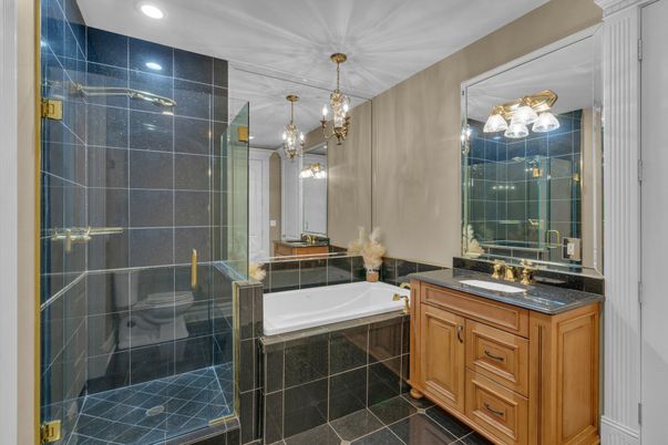 Bathroom, Dual Sink Vanities, Glass Shower, Interior, Recessed Lighting