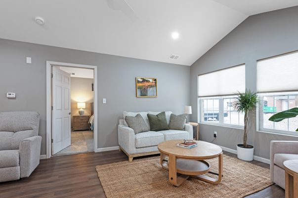 Interior, Living room, Recessed Lighting, Wood Texture Flooring