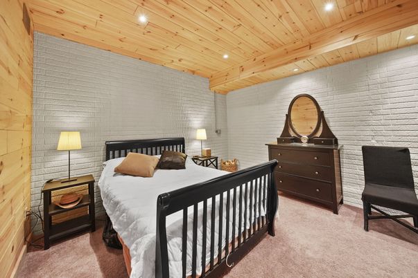 Bedroom, Interior, Recessed Lighting, Stone Walls, Wooden Beams, Wooden Ceilings