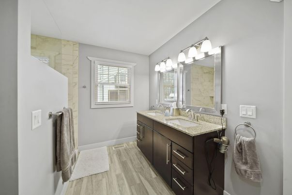Bathroom, Dual Sink Vanities, Interior, Wood Texture Flooring