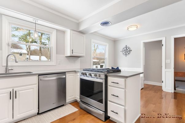 Interior, Kitchen, Pendant Lights, Stainless Steel Appliances, Wood Texture Flooring