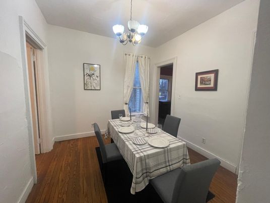Chandelier, Dining room, Interior, Wood Texture Flooring