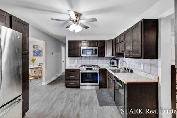 Interior, Kitchen, Stainless Steel Appliances, Wood Texture Flooring