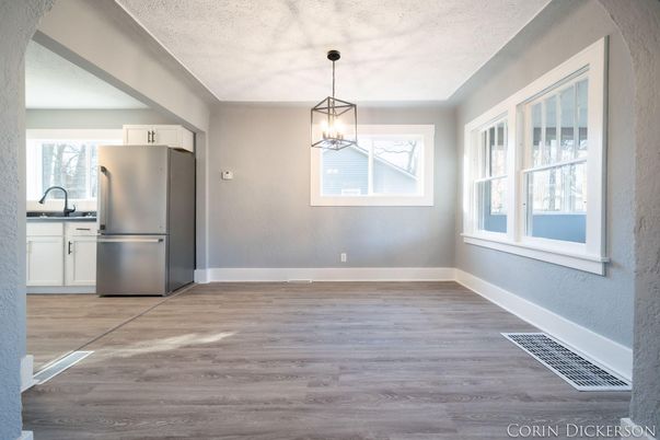 Interior, Kitchen, Pendant Lights, Wood Texture Flooring
