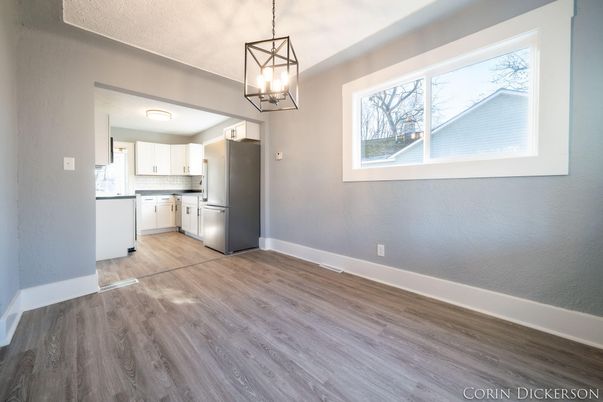 Interior, Kitchen, Pendant Lights, Wood Texture Flooring