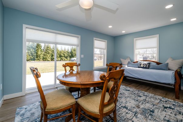 Dining room, Interior, Recessed Lighting, Wood Texture Flooring