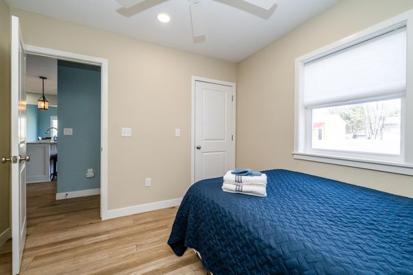 Bedroom, Interior, Pendant Lights, Recessed Lighting, Wood Texture Flooring