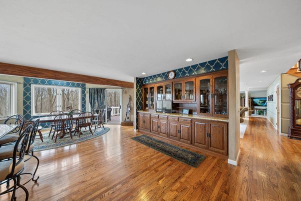 Dining room, Interior, Recessed Lighting, Wood Texture Flooring