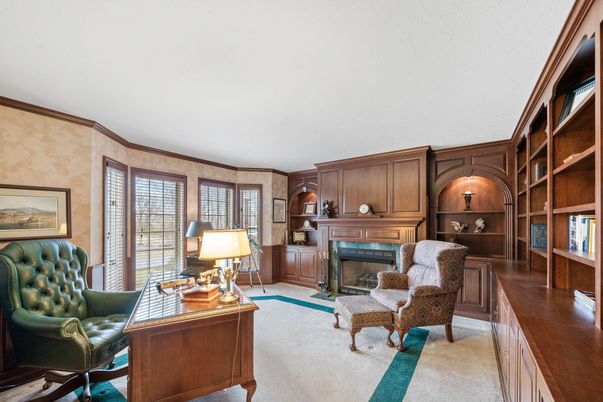 Fireplace, Home Office, Interior, Wooden Walls