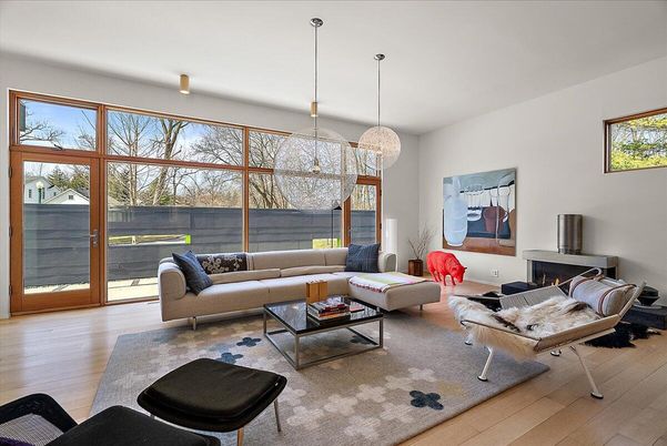 Fireplace, Interior, Living room, Pendant Lights, Wood Texture Flooring