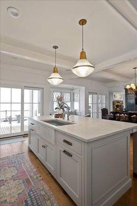 Dining room, Interior, Kitchen, Pendant Lights, Wood Texture Flooring